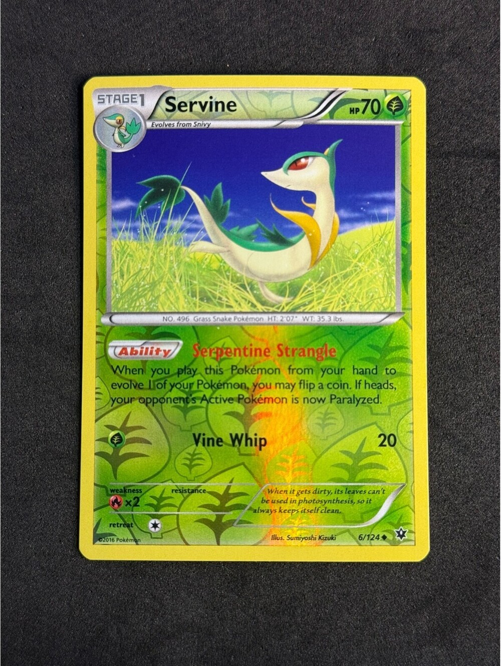 Pokémon Servine Stage 1 Trading Card - HP 70 - 6/124